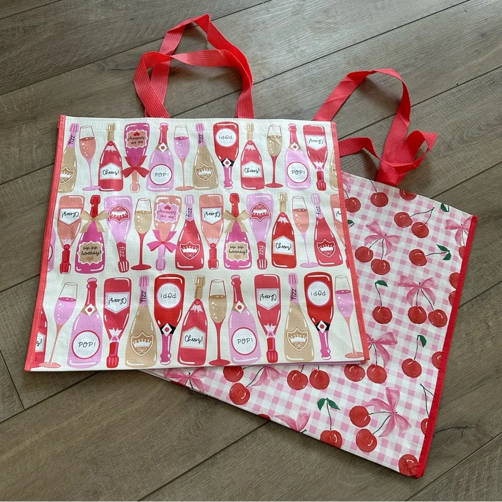 Homegoods TJMaxx Marshalls Checkered Cherry Print & Champagne Print Bags NWOT